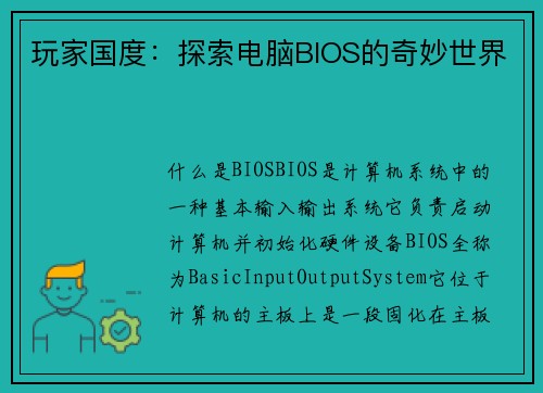 玩家国度：探索电脑BIOS的奇妙世界